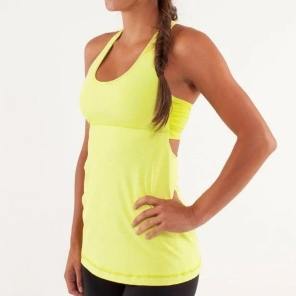 Lululemon Athletica Tank Top Size 6 Built in Bra Turbo Tank Tonka Stripe Split P
